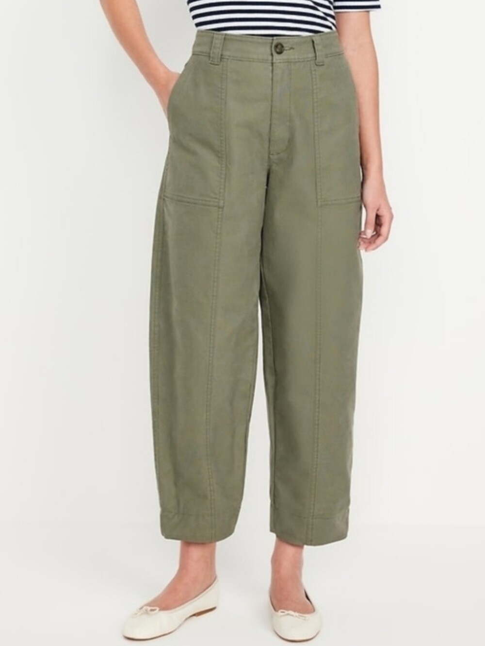 Old Navy Green High Rise Canvas Barrel Leg Ankle Pants Women's Size 6 NWT